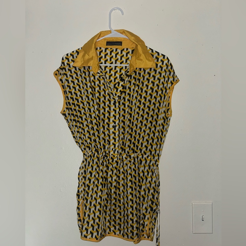 Stylish Yellow and Black Patterned Dress